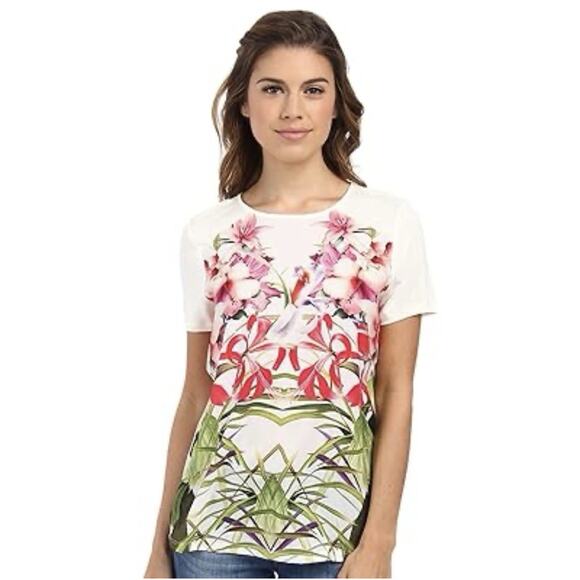 Ted Baker Tops - Ted Baker Renella Top, Floral Graphic, Ivory, Polyester Viscose Tee Blouse